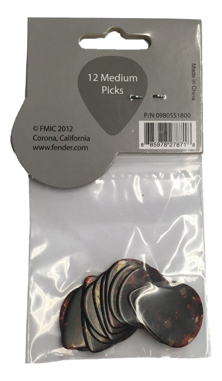 Fender Classic Celluloid Guitar Picks 551 Shape, Tortoise Shell, Medium, 12-Pack